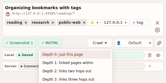 Choose crawl depth — desktop