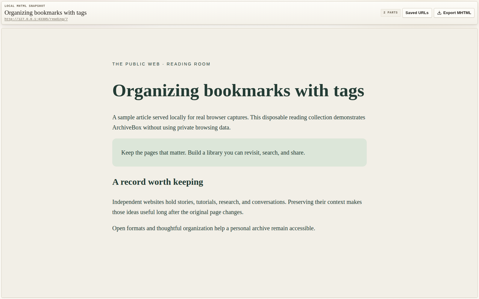 Read a saved MHTML snapshot — desktop